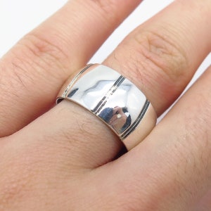 925 Sterling Silver Vintage Mexico Striped Band Ring Size 8.5