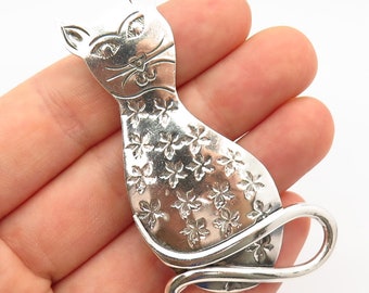 925 Sterling Sterling Vintage Mexico Cat Design Pin Brooch