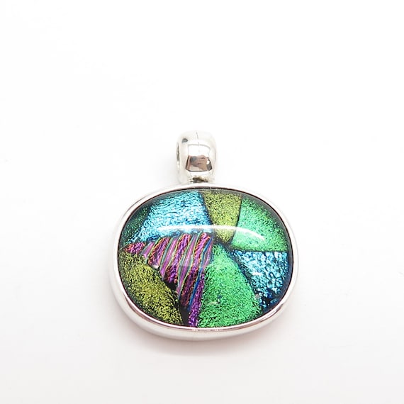 925 Sterling Silver Vintage Mexico Dichroic Glass… - image 4