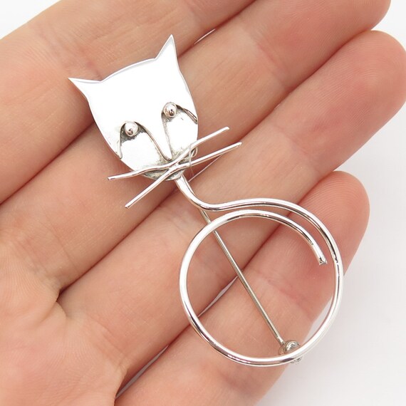 925 Sterling Silver Vintage Mexico Modernist Cat … - image 1