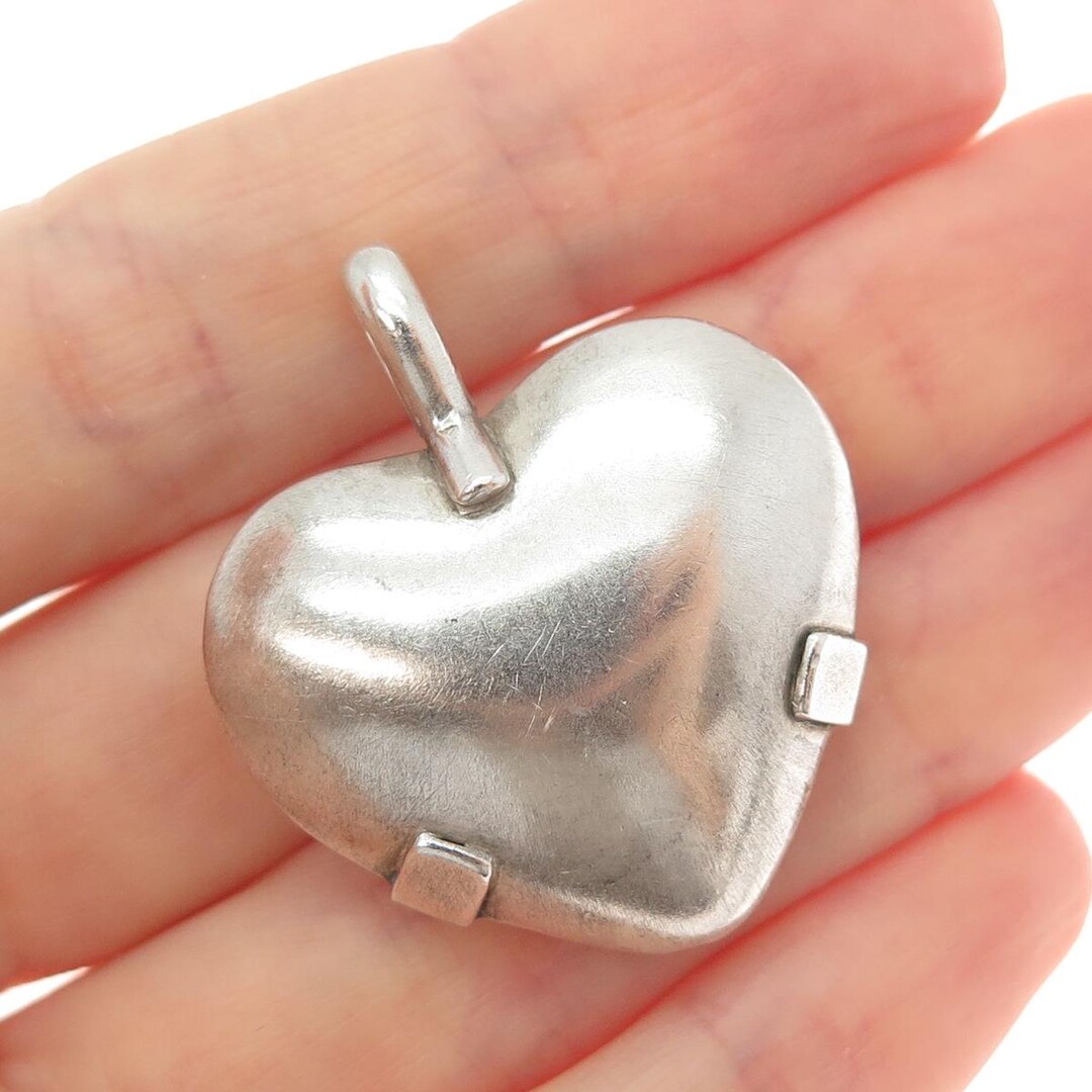 925 Sterling Silver Vintage Modernist Puffy Heart Charm Pendant - Etsy