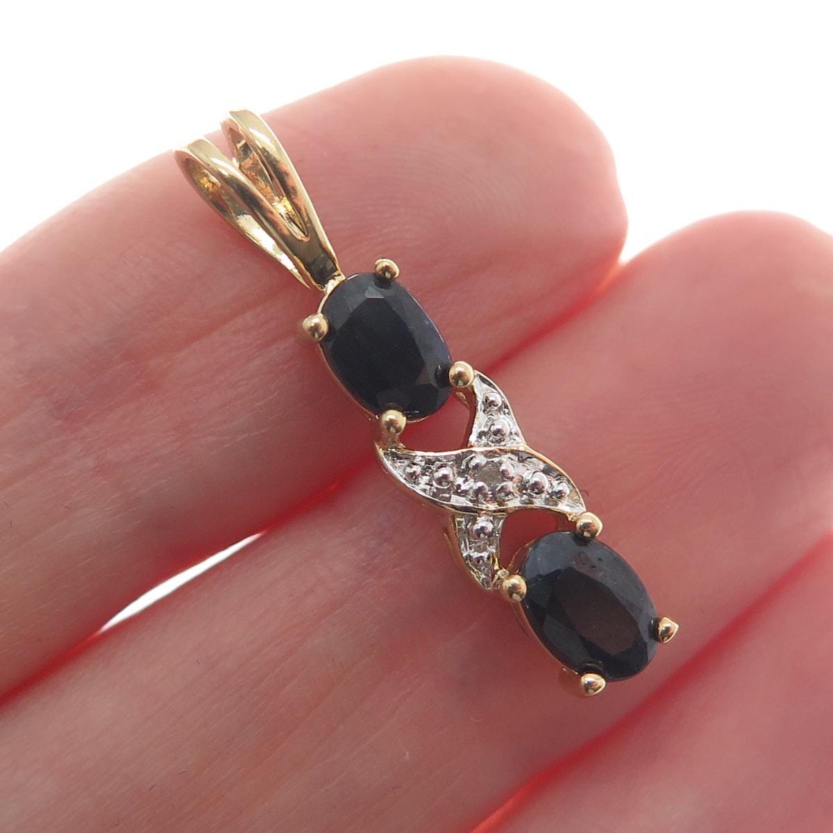 Vintage Ross Simons - Etsy Vintage 14k Vermeil Sterling Black Sapphire Ross-Simons Slide Pendant main image 2