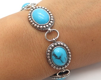 HAN 925 Sterling Silver Vintage Italy Faux Turquoise Tennis Link