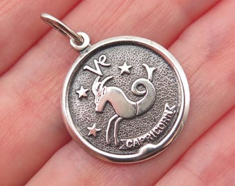 BEAU 925 Sterling Silver Vintage Capricorn Oxidized Mini Charm Pendant