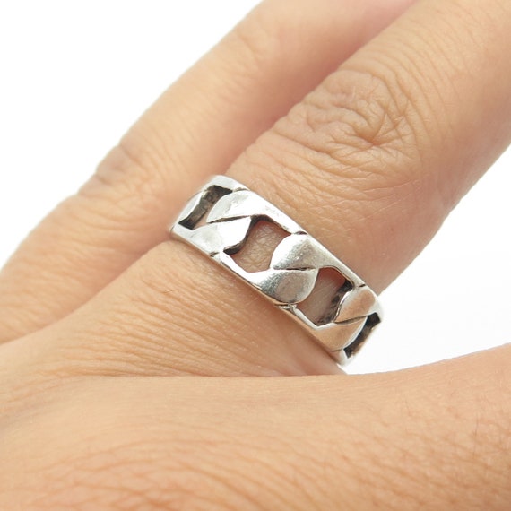 925 Sterling Silver Vintage Cuban Chain Band Ring… - image 2