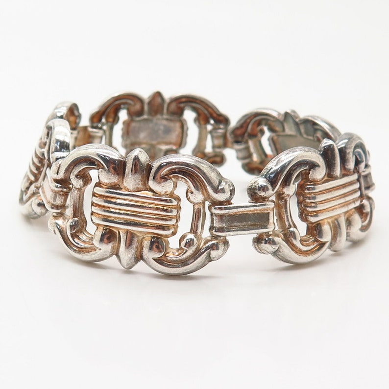 925 Sterling Silver Fancy Wide Link Bracelet 7