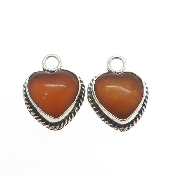925 Sterling Silver Vintage Real Fire Amber Heart… - image 4