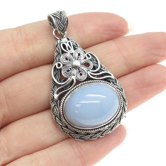 925 Sterling Silver Vintage Nepal Real Blue Chalc… - image 1