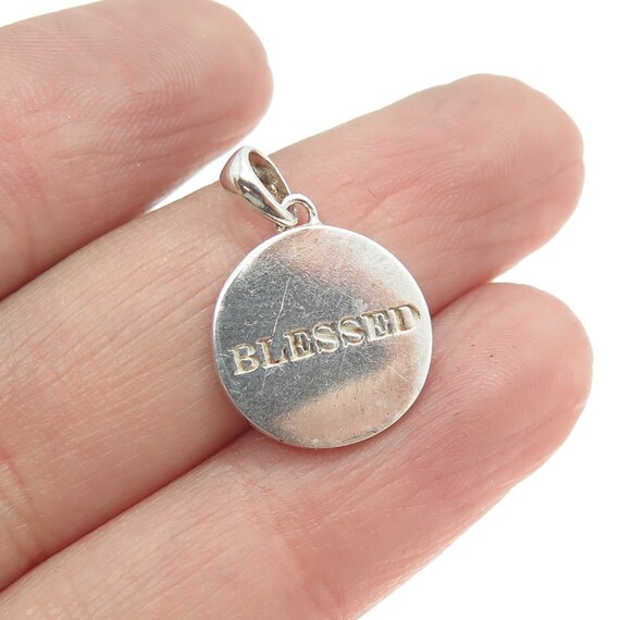 925 Sterling Silver Vintage "Blessed" Round Pendan