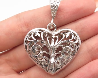 925 Sterling Silver Vintage Tree of Life Heart Pendant