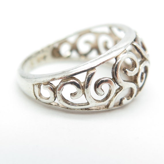 925 Sterling Silver Vintage Ornate Swirl Ring Siz… - image 6