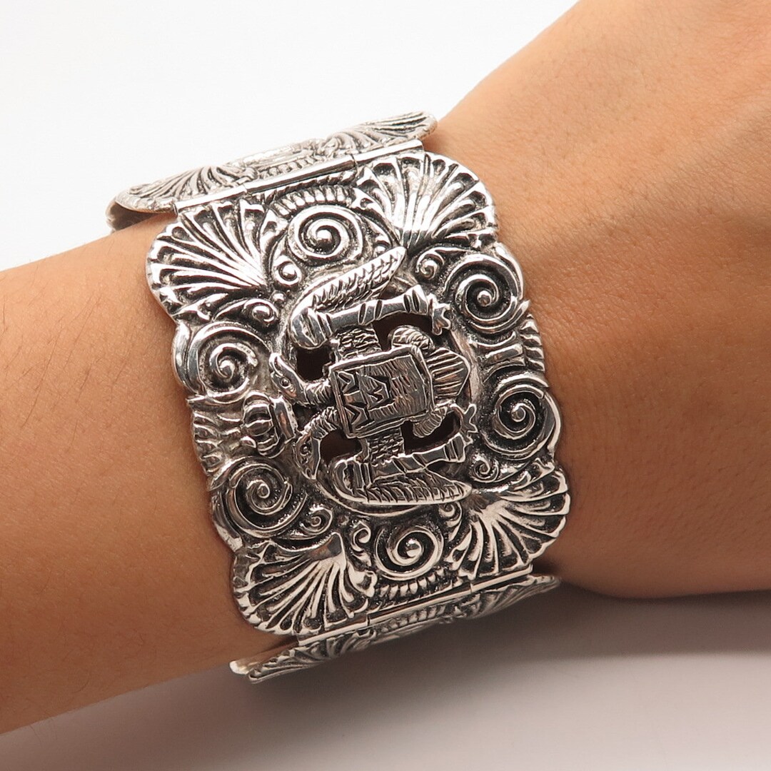 vintage antique bracelet ピアスリング SURA Bali 900 Silver DRAGON Bracelet & Earrings Demi 42gms