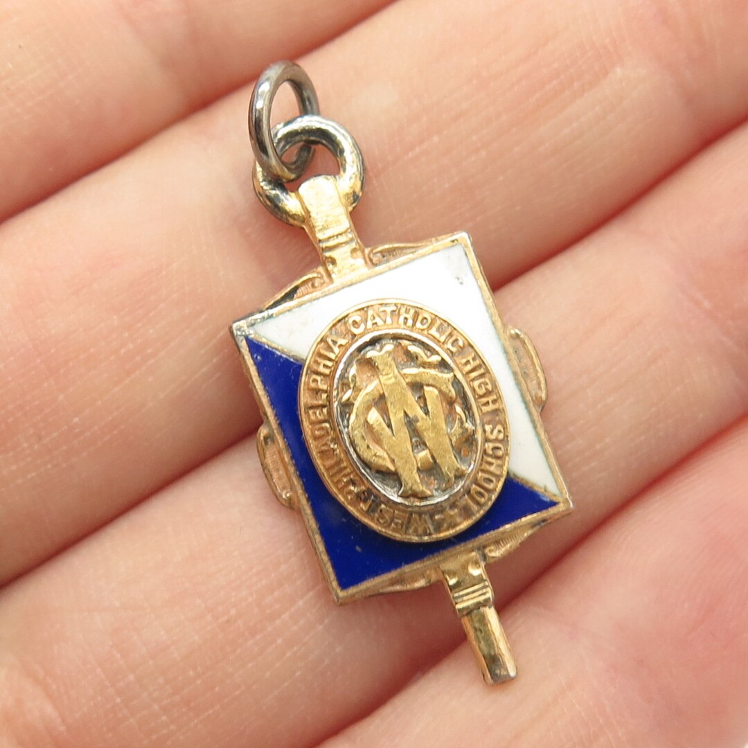 ビンテージネックレス　Central Catholic High School 925 Sterling Silver Gold Plated Vintage Enamel 