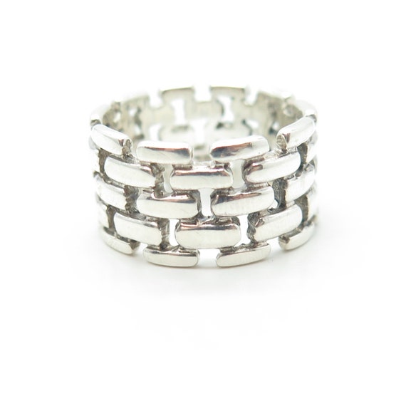 925 Sterling Silver Vintage Chain Band Ring Size … - image 3