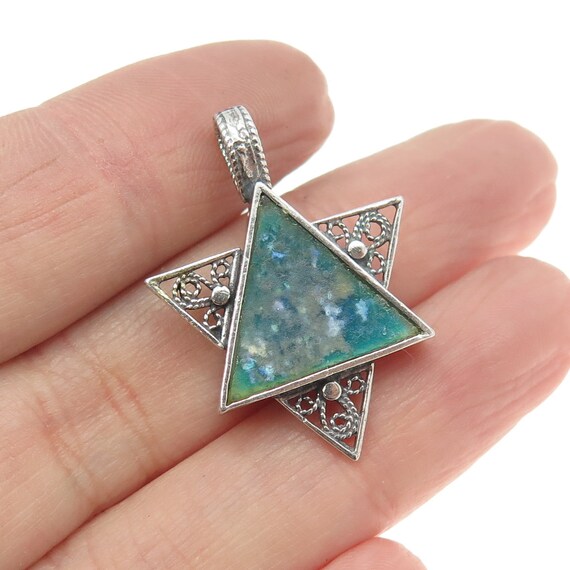 925 Sterling Silver Vintage Roman Glass Star of D… - image 1