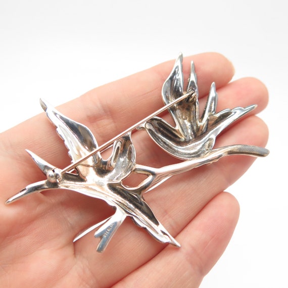 925 Sterling Silver Vintage Love Birds Pin Brooch - image 2