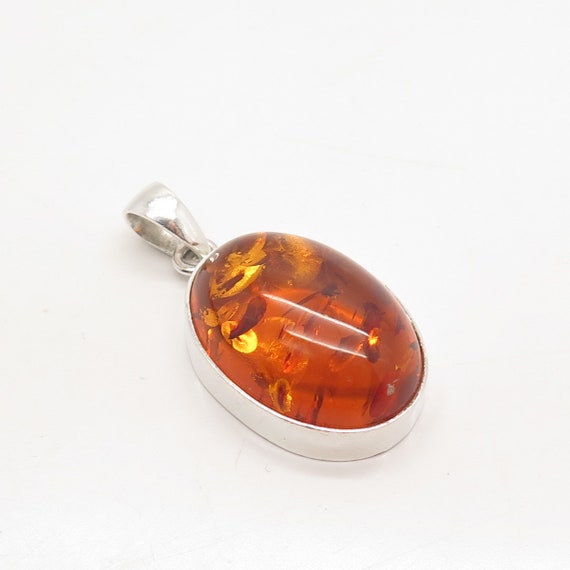 925 Sterling Silver Vintage Real Amber Pendant - image 4