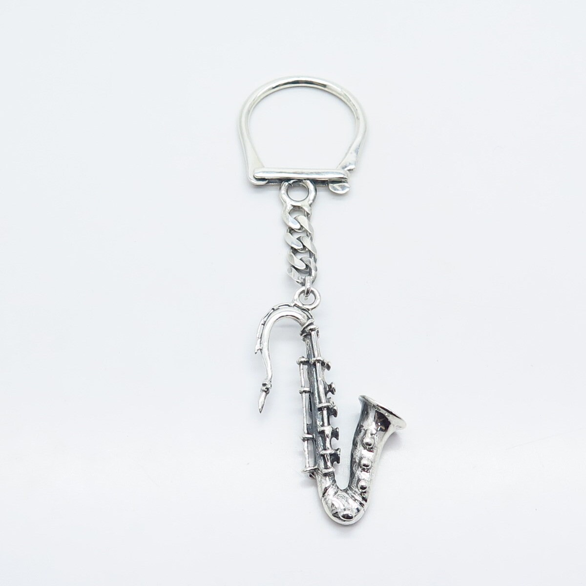 925 Sterling Silver Vintage Saxophone Cuban Chain Key Ring Accessoires Sleutelhangers & Keycords Sleutelhangers 