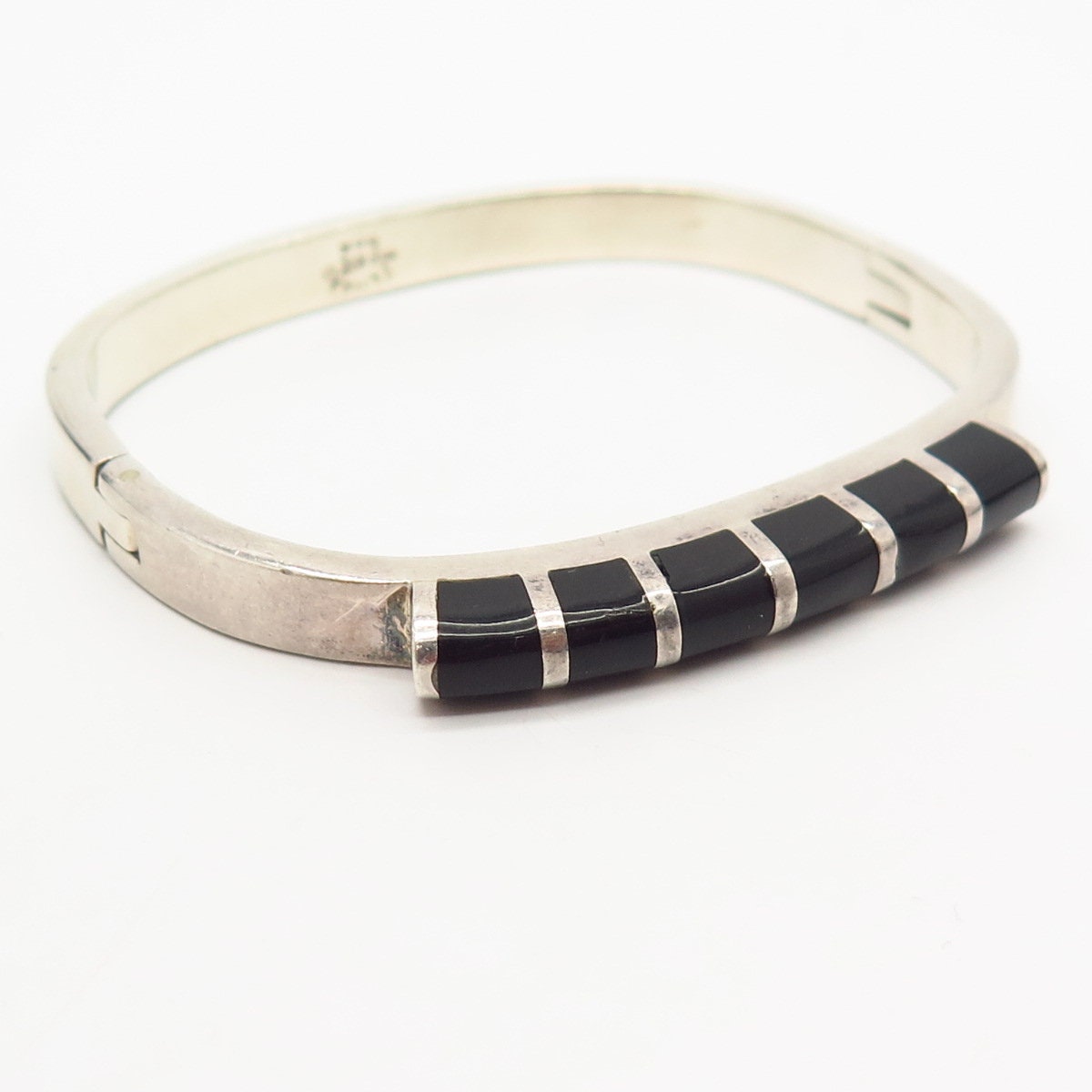 アクセサリー 80s Mexico black onyx bangle silver 925 925 Sterling Silver Vintage Mexico Black Onyx Gem Hinged