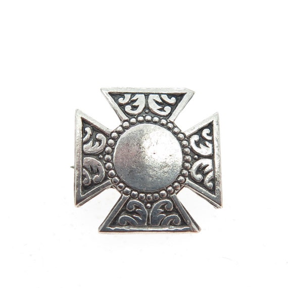 925 Sterling Silver Antique Art Deco Cross Pin Br… - image 4