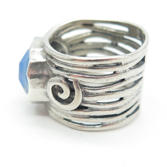 925 Sterling Silver Vintage Real Opalite Spiral R… - image 4