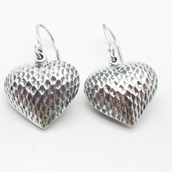 925 Sterling Silver Vintage Hollow Heart Dangling… - image 4