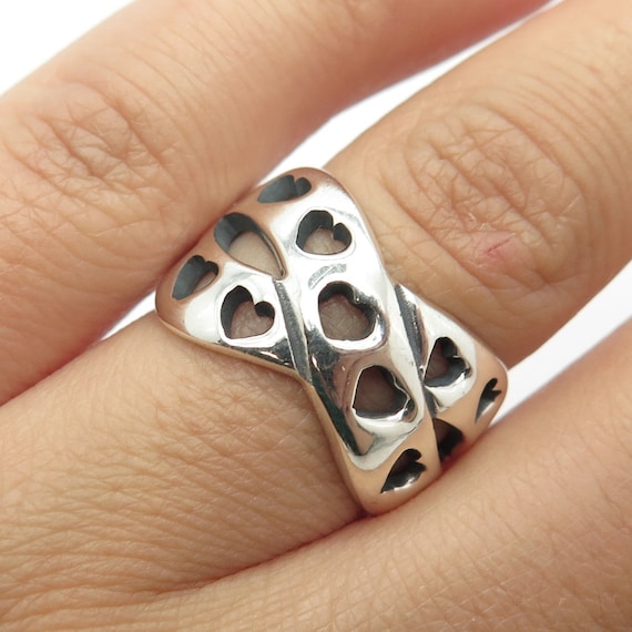925 Sterling Silver Vintage Heart Crossover Ring … - image 1