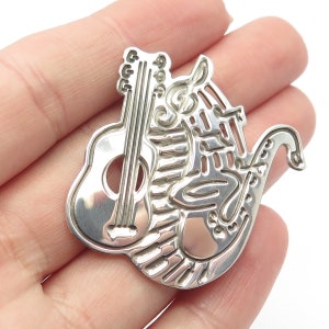 925 Sterling Silver Vintage Musical Instruments Pin Brooch