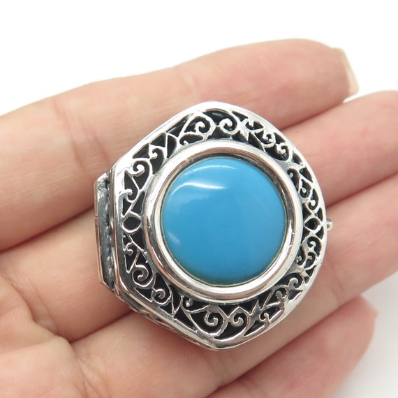 925 Sterling Silver Vintage Faux Turquoise Ornate… - image 1