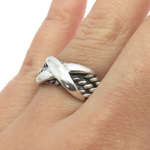 925 Sterling Silver Vintage "X" Roped Ring Size 7 - image 2