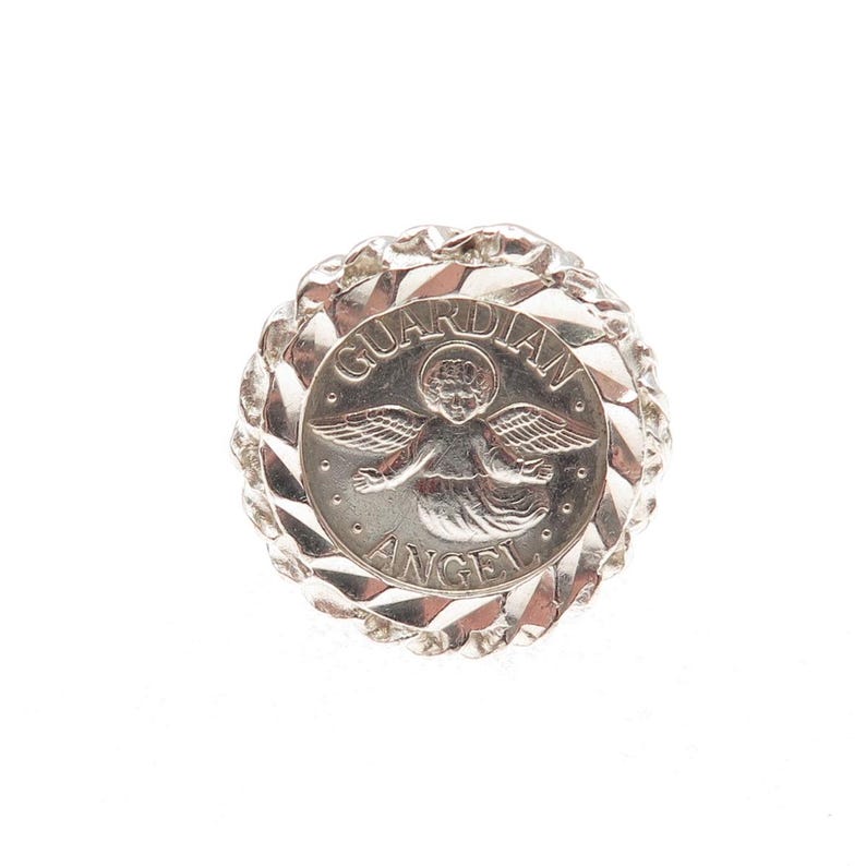 925 Sterling Silver Vintage Guardian Angel Coin Oxidized Ring Size 5.5 image 3