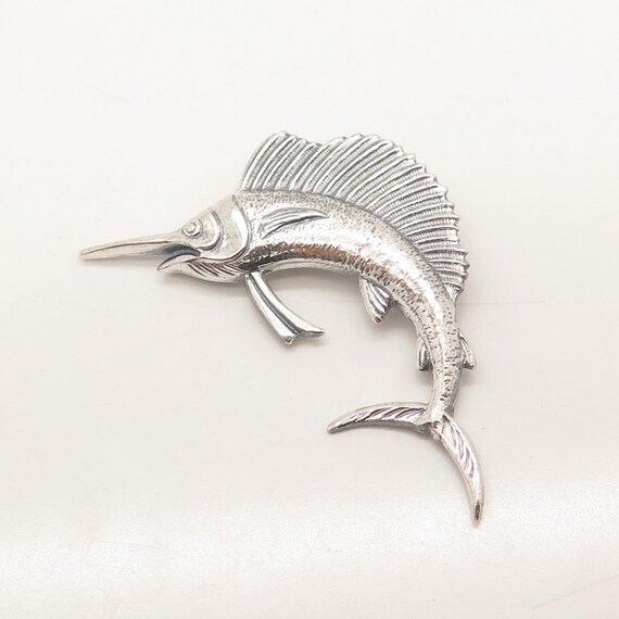 925 Sterling Silver Vintage Sailfish Pin Brooch - image 4