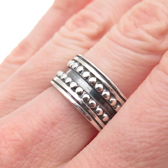 Maria Belen 925 Sterling Silver Vintage Oxidized Beaded Band Ring Size 8 View 2