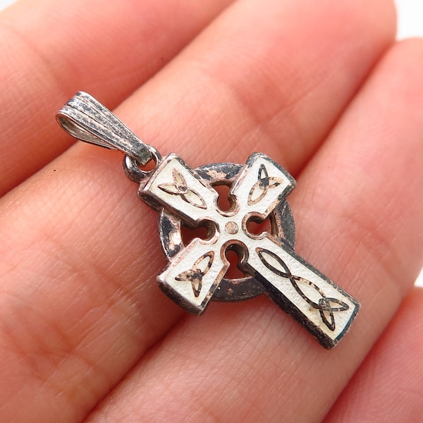 925 Sterling Silver Ireland Enamel Celtic Cross Pendant