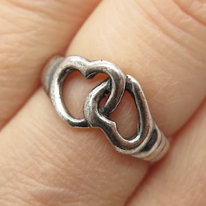 925 Sterling Silver Vintage Double Open Heart Ring Size 8.5