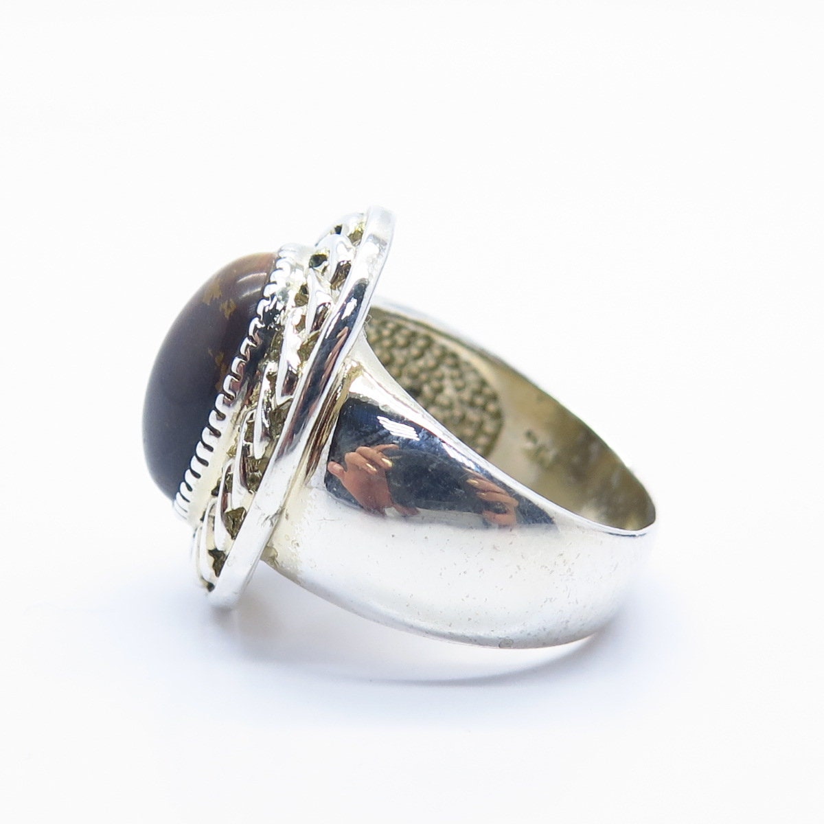 Bague Vintage Chevalière En Argent 925 Avec œil De Tigre Et Sodalite - Taille 66, 21.69g, Mexique