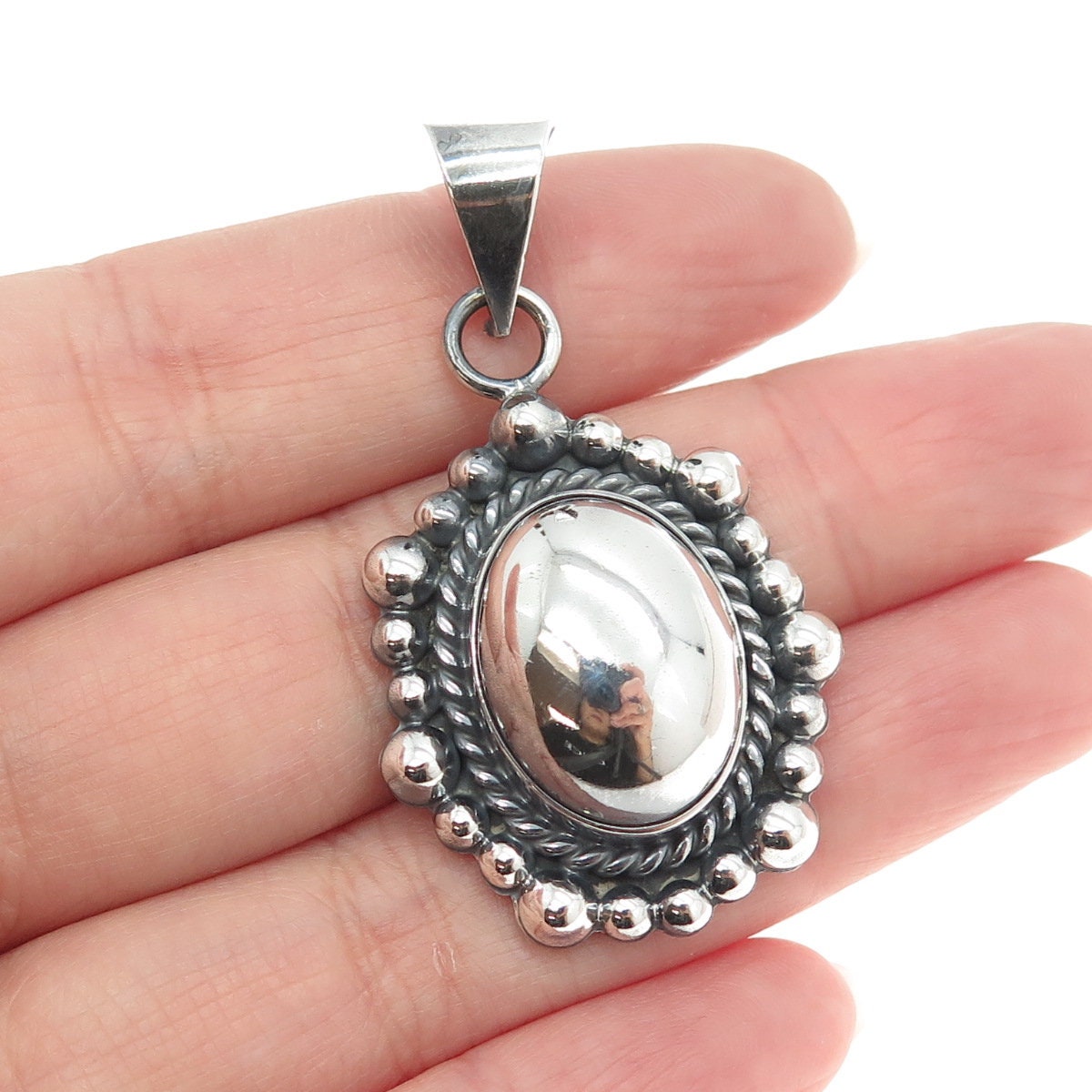 925 Sterling Silver Vintage Beaded Dome Pendant