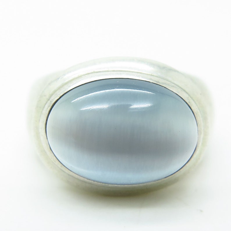 Esposito 925 Sterling Silver Synthetic Moonstone Wide Ring Size 8.5 J
