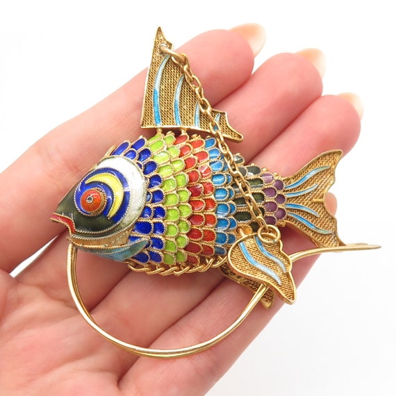 925 Sterling Silver Gold Plated Antique Enamel Ar… - image 3