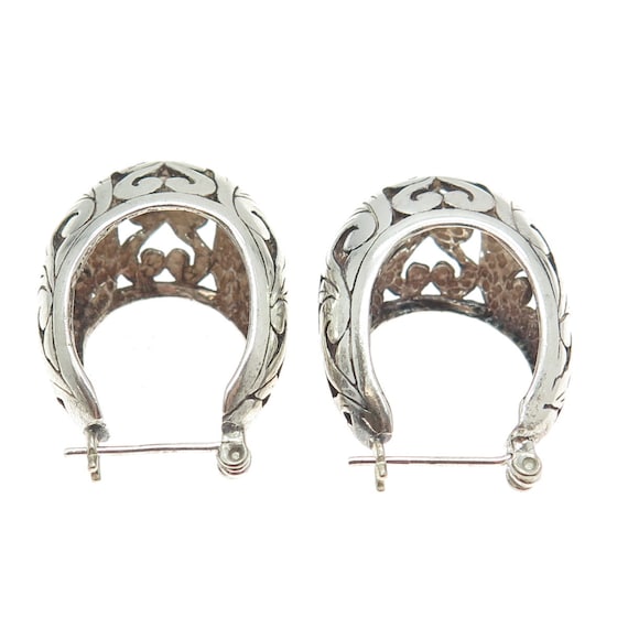 925 Sterling Silver Vintage Ornate Hinged Hoop Ea… - image 6