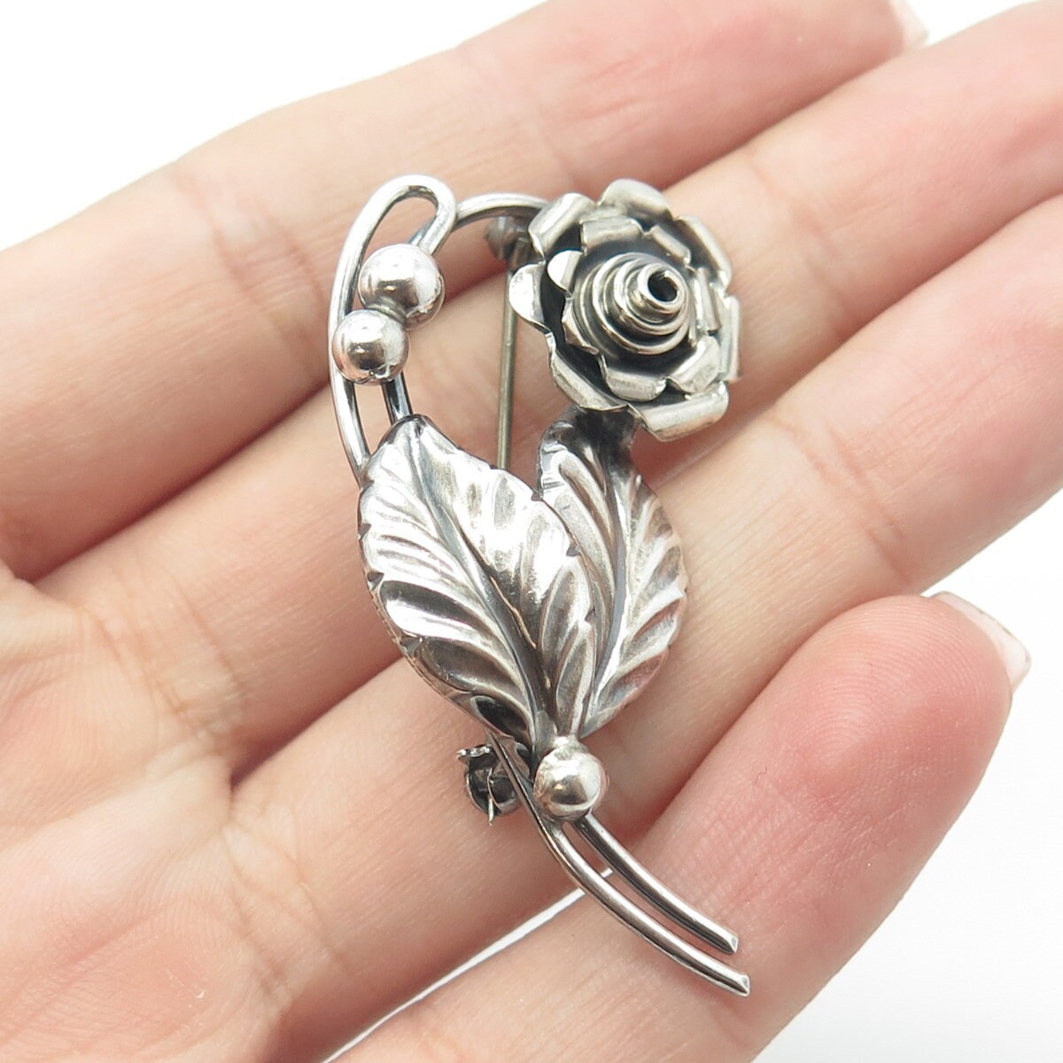 希少 Vintage   425 Brooch 925 925 Sterling Silver Vintage E. Dragsted Denmark Rose Blossom Pin