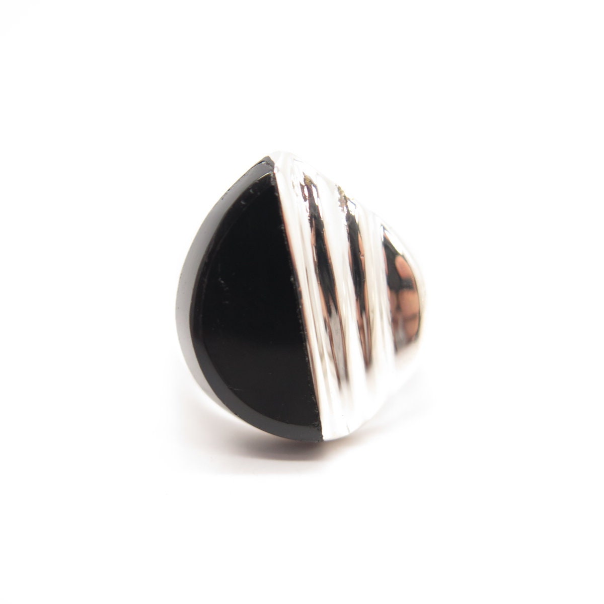 Bague En Argent 925 Mexique - Serpent Avec Nacre Et Onyx, Taille 56.5, Occasion