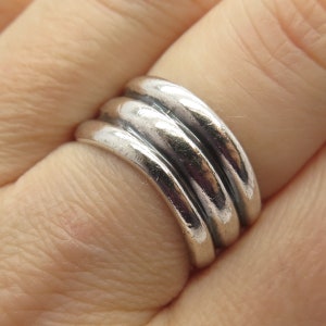 925 Sterling Silver Vintage Ribbed Wavy Ring Size 7 1/4