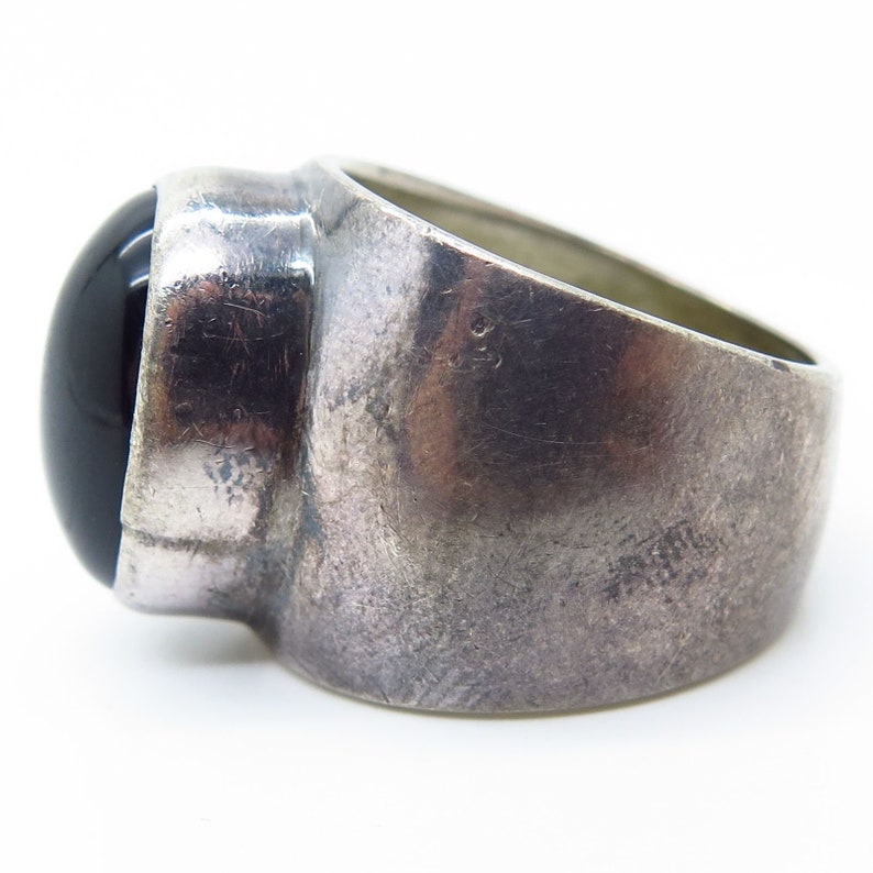 Vtg Mexico 925 Sterling Silver Real Black Onyx Gemstone Wide Ring Size 6