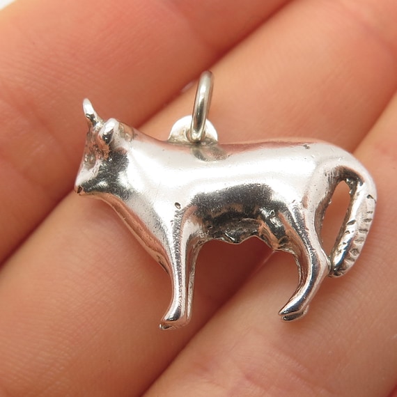 925 Sterling Silver Vintage Bull / Ox 3D Pendant - image 1