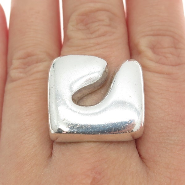 925 Sterling Silver Vintage Mexico Modernist Letter "C" Initial Ring Size 7.75