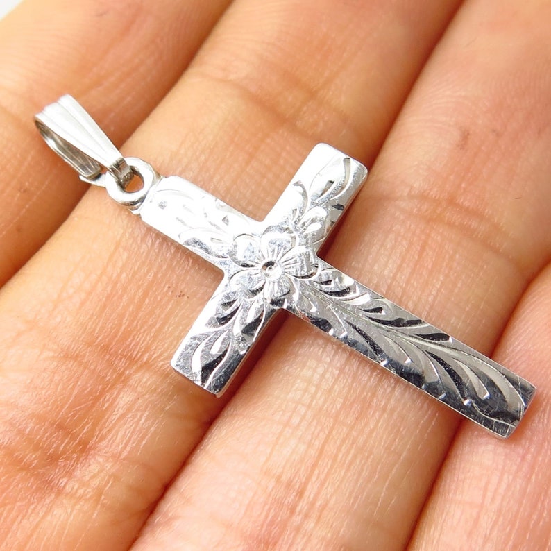 Solid 925 Sterling Silver Antiqued-Style Ichthus Fish Cross Pendant Charm 9mm x 20mm