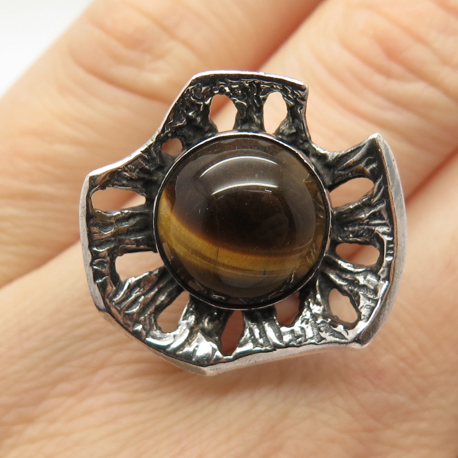 925 Sterling Silver Vintage Israel Real Tiger Eye Gem - Etsy