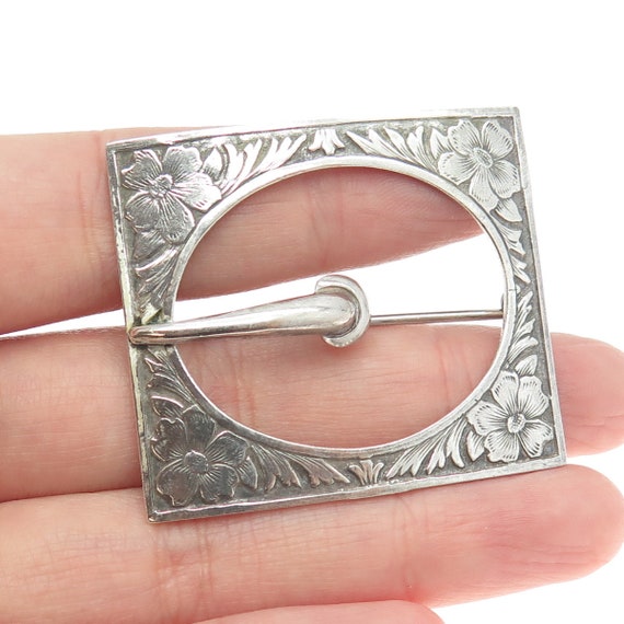 925 Sterling Silver Antique Art Deco Floral Pin Br