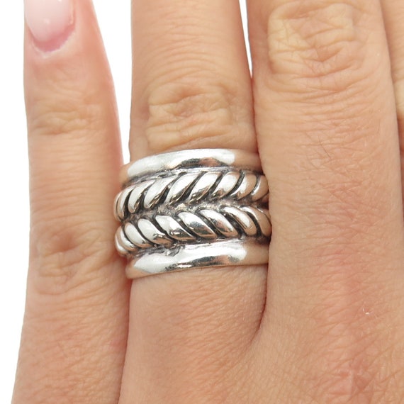 925 Sterling Silver Vintage Twisted Rope Wide Band